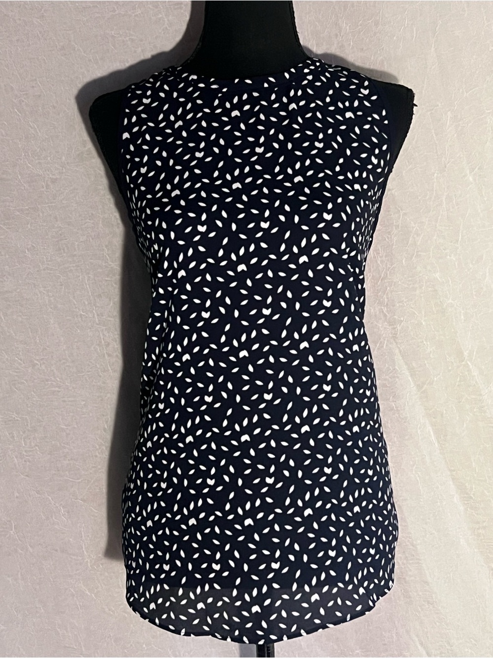 LOFT Navy Blouse with White Leaf Print